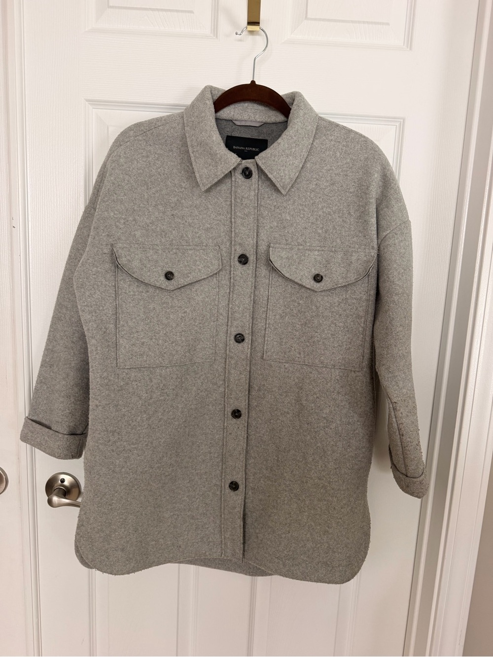 Banana Republic Light Gray Wool Utility Shacket